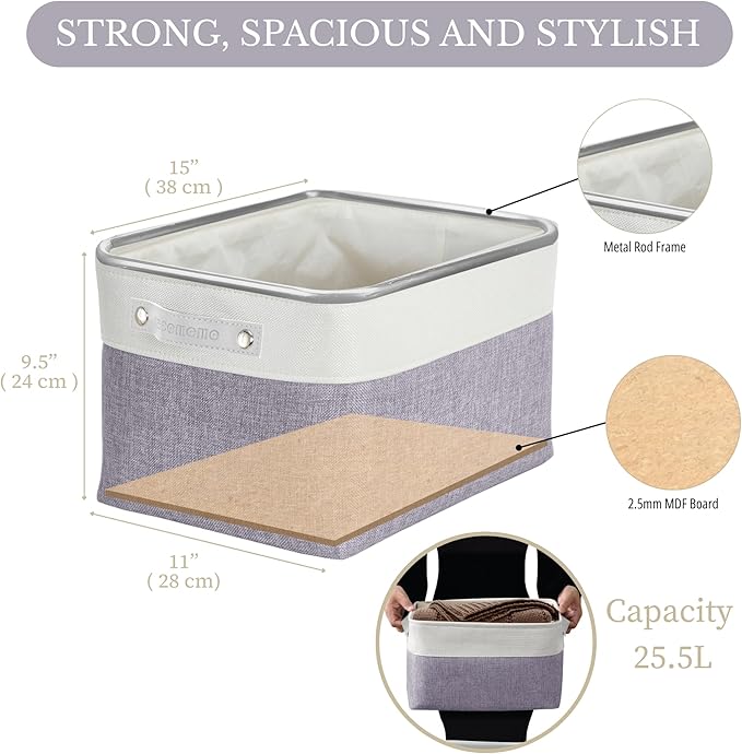 DECOMOMO Storage Bins, Large Fabric Storage Baskets for Shelves, Decorative Linen Closet Organizer, 15 x 11 x 9.5 inches (Purple & White, 3 Pack)