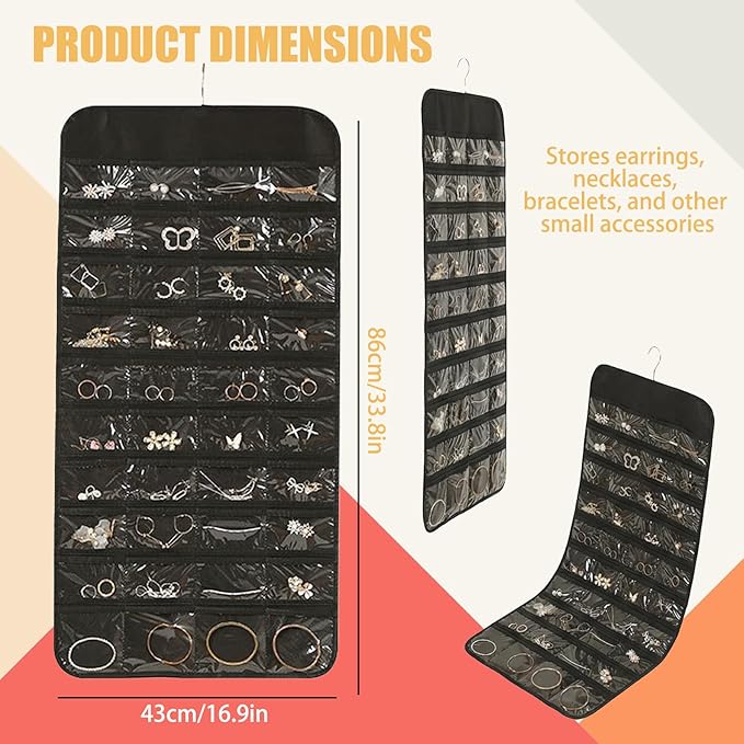 Jewelry Organizers and Storage,Earring Holder Organizer Jewelry Organizer Non-Woven Double-Sided Necklace Holder Organizer Dust-Proof Jewelry Box,80 Pocket Hanging Jewelry Organizer