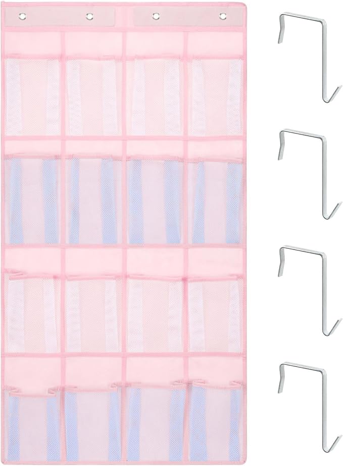 F-color 16-Pocket Hanging Organizer - Over the Door Shoe Organizer, Cruise Essentials for Cabin & RV, Breathable Mesh Storage Pockets, Space Saving Hanging Storage Holder with 4 Sturdy Metal Hooks