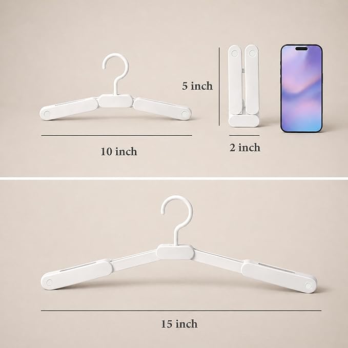 6 Pack Foldable Travel Hangers with 12 Clips, Portable Collapsible Clothes Hanger for Travel, Cruise, Hotel, Camping, Dorm, Space Saving Laundry Solution for Small Spaces (White)
