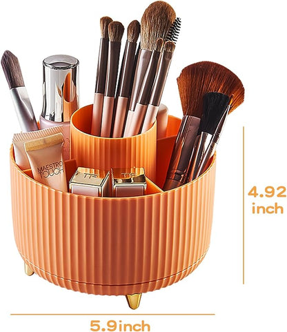 fanado 360° Rotate Makeup Brush Holder Organizer, Makeup Organizers Countertop, Makeup organization and Skincare Storage for Vanity, Desktop, Bathroom (Orange)