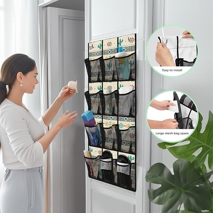 Cactus Behind The Door Organizer Easy to Install Geometry Door Hanger Organizer for Closet Mesh Fabric Rainbow Shoe Holder Hanger for School