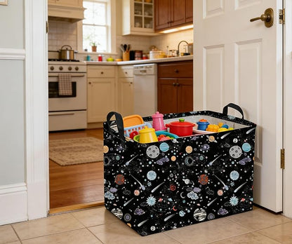 Sanjiaofeng Rectangular Moon and Stars Basket Waterproof Foldable Kids Laundry Basket Baby Baskets for Boys and Girls Cute Toy Storage Organizer Bin Star Room Decor(Starry Sky)