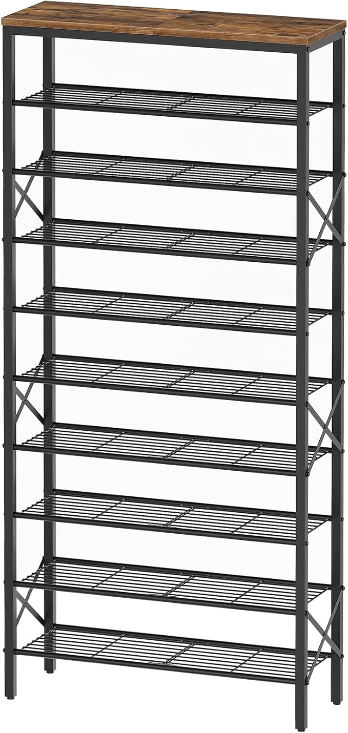 YATINEY 10 Tier Shoe Rack, Large Capacity Shoe Storage Organizer Holds 40 Pairs, Sturdy and Stable, for Entryway, Hallway, Closet, Dorm Room, Rustic Brown SS10BR