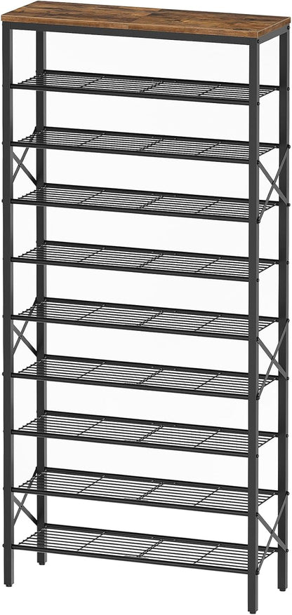 YATINEY 10 Tier Shoe Rack, Large Capacity Shoe Storage Organizer Holds 40 Pairs, Sturdy and Stable, for Entryway, Hallway, Closet, Dorm Room, Rustic Brown SS10BR