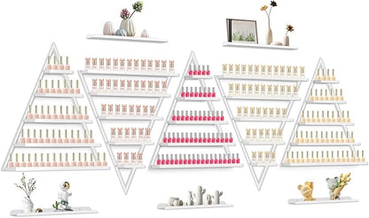 EBANKU 10PCS Nail Polish Racks 5 Tiers Nail Polish Shelf for Wall Triangular Display Rack Cosmetic Display Cases Lipstick Perfume Wall Shelf Essential Oil Organizers for Home Spa Nail Salon(White)
