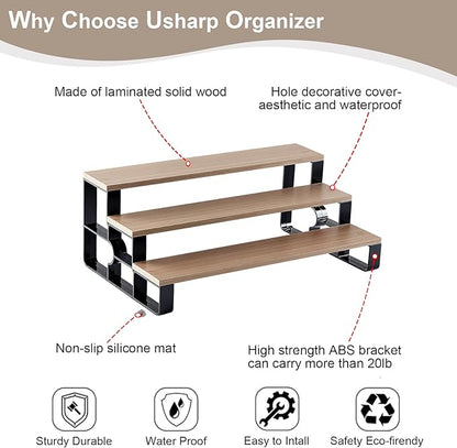 3 Tier Makeup Organizers,Bathroom Organizer,Perfume Organizer for Dresser,Cologne Stand for Men,Wood Display Riser Stand for Vanity,Bedroom,Dressing(Walnut-Width=14")