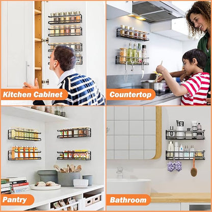 Bunoxea Spice Rack wall mounted 2 Pack, Space-Saving Spice Organizer for Spice Jars and Seasonings,Screw or Adhesive Hanging Spice Rack Organizer for Your Kitchen Cabinet,or Pantry Door