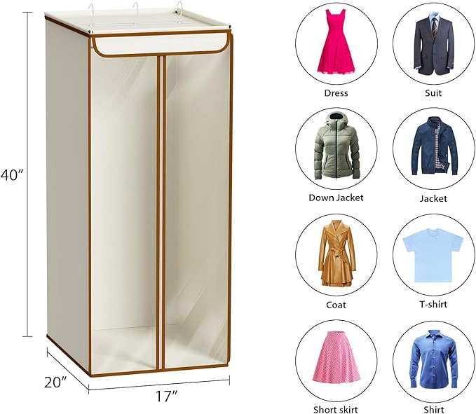 Univivi Garment Bags for Hanging Clothes, Large Clothes Storage Bags Closet Organizer with Clear Window, Premium Hanging Garment Storage Bag for Suits, Coats, Dresses, 40" (Beige)