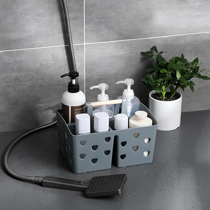 Anyoifax Portable Shower Caddy Plastic Shower Basket Organizer Divided Bathroom Caddy Storage Cleanning Caddy Tote with Handle for College, Dorm Room, Kitchen, Grey