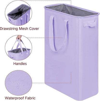 efluky Slim Laundry Basket, Narrow Laundry Hamper with Handles, Collapsible Dirty Clothes Hamper, Tall Laundry Bin for Laundry Room, Dorm and Bedroom, 12.7 Gallons(48L) Light Purple