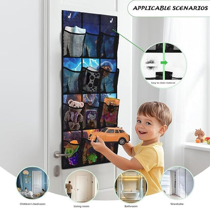 Cool Dinosaur Over The Door Organizer with 12 Large Mesh Pockets, Heavy Duty Oxford Fabric Shoe Rack for Closet, Space Saving Storage for Kids Room Toys & Shoes