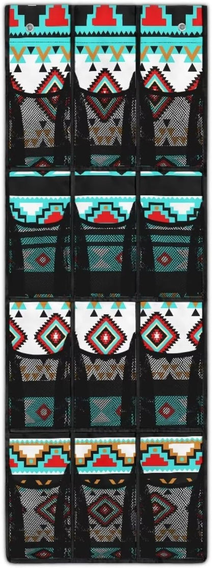 Aztec Hanging Shoe Organizer,Shoe Organizer Door Hanger with 12 Mesh Large Pockets,Behind Door Shoes Hang Holder Rack