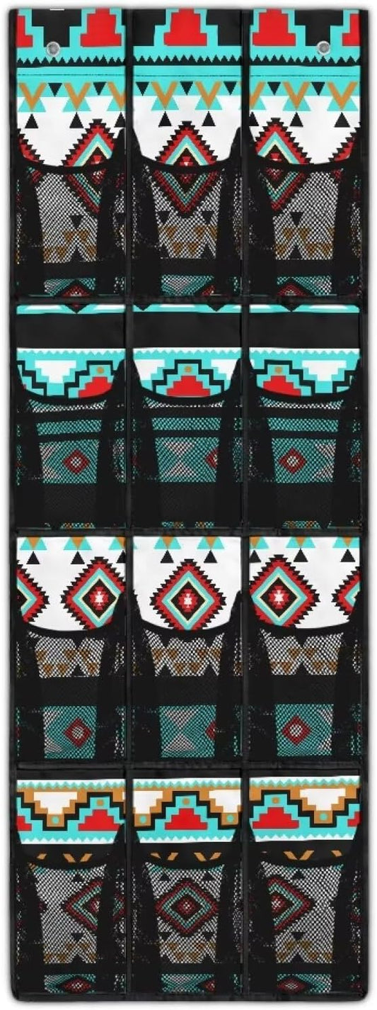 Aztec Hanging Shoe Organizer,Shoe Organizer Door Hanger with 12 Mesh Large Pockets,Behind Door Shoes Hang Holder Rack