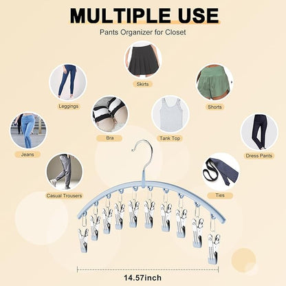 Volnamal Legging Organizer for Closet, Metal Yoga Pants Hanger w/Rubber Coated 1 Pack w/10 Clips Hold 10 Leggings, Hangers Space Saving Hanging for Closet Organizers and Storage-Blue