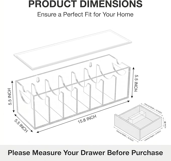 Acrylic Belt Organizer with Dust Cover – Clear Belt Storage Box for Closet or Drawer, Belt and Tie Display Holder Case with 7 Compartments for Men and Women