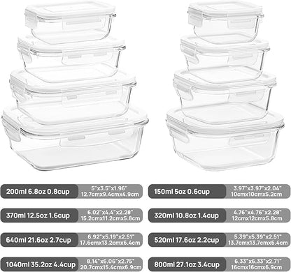 Vtopmart 8 Pack Glass Food Storage Containers with Airtight Lids, Glass Meal Prep Containers, Lunch Office Meal for Microwave, Oven, Freezer and Dishwasher, BPA Free