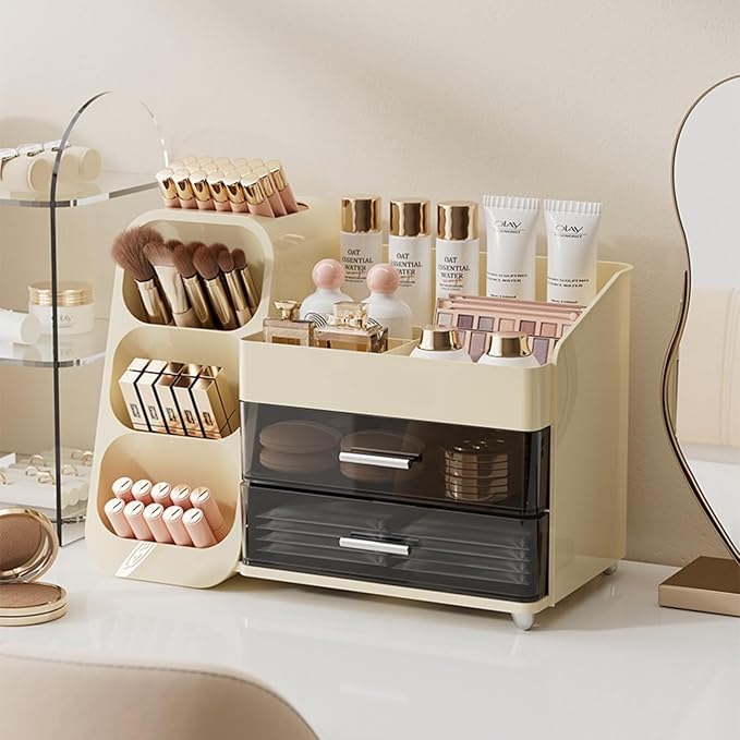 Makeup Organizer with Drawers,Large Capacity Countertop Organizer for Vanity,Bathroom and Bedroom Desk Cosmetics Organizer,Easy To Storage Skincare,Brushes,Lotions (Cream)