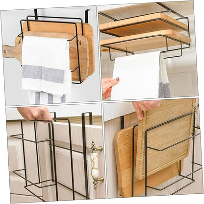 2Pcs Over Cabinet Door Towel Organizer Hanging Storage Rack for Cabinets for Kitchen Bathroom Space Saving for Duster Cloths Utensils