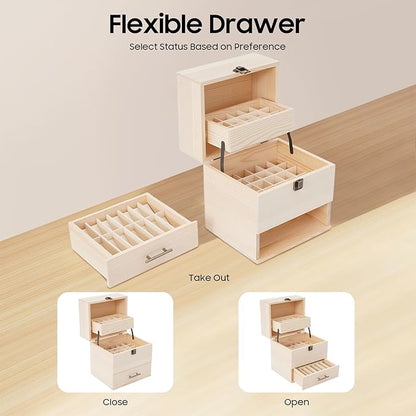 3 Tiers Essential Oil Storage Box, Wooden Perfume Bottle Display Organizer Case w/59 Slots, for 15 ml Bottles Nail Polish Collection Holder