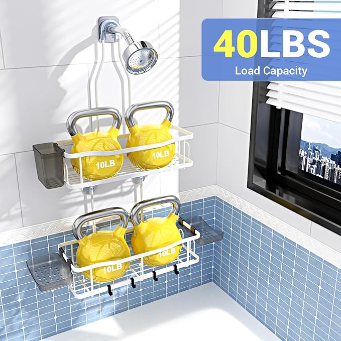 Aitatty Hanging Shower Caddy Bathroom Organizer: Rustproof Shower Shelf Racks Over Shower Head - No Drilling Inside Bath Shower Rack Shelves Over Showerhead for Shampoo with Soap Holder White