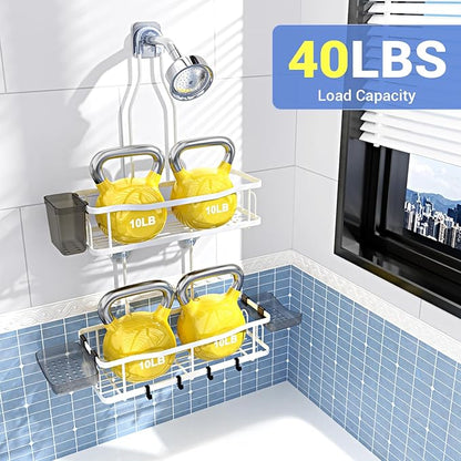 Aitatty Hanging Shower Caddy Bathroom Organizer: Rustproof Shower Shelf Racks Over Shower Head - No Drilling Inside Bath Shower Rack Shelves Over Showerhead for Shampoo with Soap Holder White
