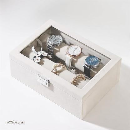 Bracelet Display Holder with Rods for Bangles Watches, Jewelry Organizer Box Storage Case with Clear Lid (Beige)
