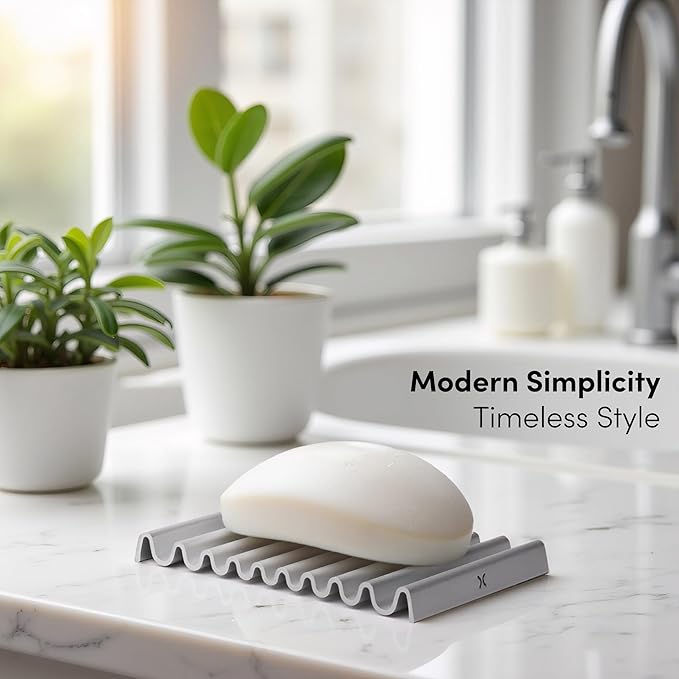 Xympo Aluminum Soap Dish (Pack of 2) – Rustproof Anodized Metal Soap Holder with Fast Drainage, Non-Slip Silicone Base, Modern Minimalist Design – Durable & Easy to Clean for Bathroom, Kitchen & Sink