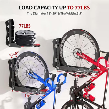 Swivel Bike Wall Mount,No Heavy Lifting Bike Wall Mount,Space-Saving Bike Rack Garage,Holds Up to 77 lbs,Vertical Bike Wall Hangers for Garage & Home Storage Solution,2-Pack