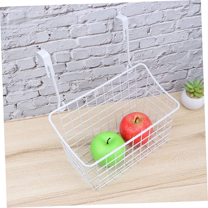 Cabilock White Over Cabinet Door Hanging Storage Basket Organizer Rack for Kitchen Bathroom Office Ventilated Hollow Design Easy Install Required Space Saving Cabinet Storage
