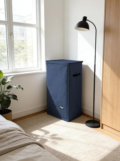 WTREE Laundry Hamper with Lid, Reinforced Sturdy Clothes Hamper with Anti-Puncture Base, Large Collapsible Laundry Basket with Removable Liner Bag, Tall Dirty Clothes Bin for Family, 100L Navy Blue