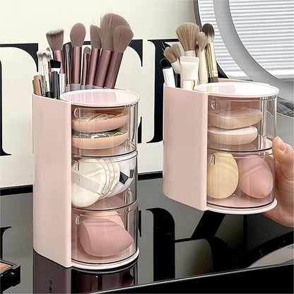 Azurphoric Hair Accessories Organizer with Hair Brush Holder, Rotatable Makeup Brush Holder for Necklaces, Earring, Bracelet, Ring, Makeup Brushes, Hair Clip and Hair Accessories (Pink, 2-Layer)