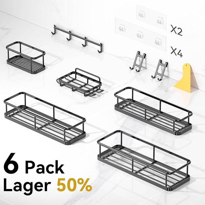 YASONIC Shower Caddy Adhesive, Rustproof Shower Shelves for Inside shower, No Drilling Bathroom Organizers and Storage, 6 Pack Large Capacity Bathroom Caddy for Kitchen & Home Decor-XXL Size