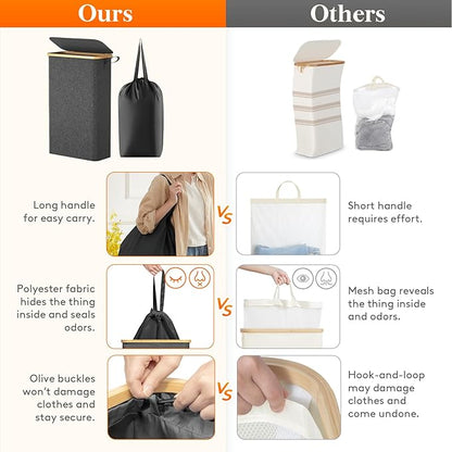 Lifewit 65L Slim Laundry Hamper with Lid, Narrow Laundry Basket with Removable Bag & Bamboo Handles, Fodable Thin Dirty Clothes Hamper for Laundry Collapsible Bin for Bathroom Bedroom Dorm, Dark Gray
