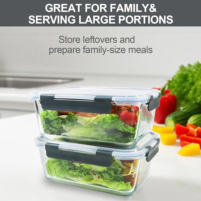 M MCIRCO 67.4oz(8.3 cup), 33.8oz(4.2 cup)& 18.6oz(2.1 cup) Extra Large Glass Food Storage Containers Set with Lids, 6 Pack Airtight Glass Storage Container for Microwave,Oven,Freezer Dishwasher