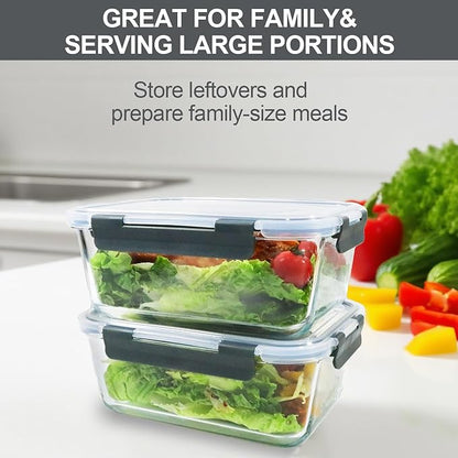 M MCIRCO 67.4oz(8.3 cup), 33.8oz(4.2 cup)& 18.6oz(2.1 cup) Extra Large Glass Food Storage Containers Set with Lids, 6 Pack Airtight Glass Storage Container for Microwave,Oven,Freezer Dishwasher