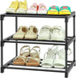 HITHIM 3-Tier Small Shoe Racks, Narrow Shoe Rack for 5-6 Pairs Shoe Storage,Kids Shoe Racks for Small Place,Lightweight Stackable Shoe Shelf Organizer for Closet,Black