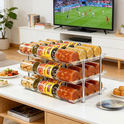 Can Organizer for Pantry, Stacking Can Storage Organizer Pantry, Automatic Can Rack for Fridge, 3Tire 3 Columns Can Holder for 36 Cans, Canned Goods Organizer Suitable for Cabinet Pantry Countertop
