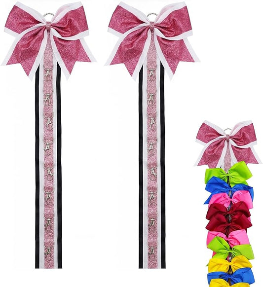 Glitter Large Handmade Cheer Bows Holder, Wall Hanger for Cheerleading Teen Girls High School College Sports (2, Pink)