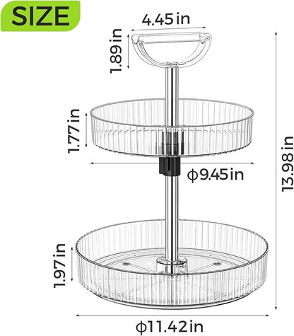 2-Tier Lazy Susan 360° Rotating Turntable Organizer Rack with Handles Height Adjustable, Spice Rack Holder Organizer for Cabinet, Pantry Organizers Bathroom Countertop Storage (Transparent Color)