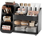 Makeup Organizer for Vanity with Brush Holder, Large Capacity Bathroom Countertop Skincare Organizer with 2 Drawers, Cosmetic Display Case for Perfumes, Eyeshadow Palettes, Nail Polishes