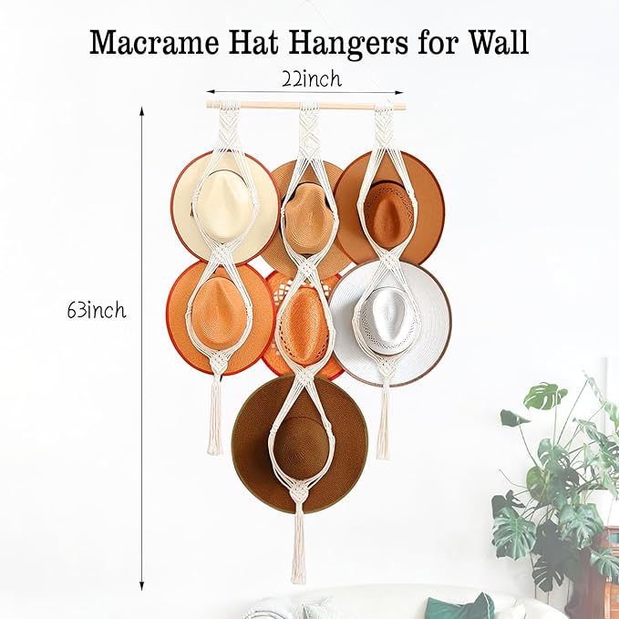 Bohemian Hat Holder Macrame Hat Hangers for Wall Holds 7 Hats