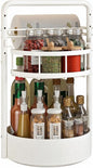 JEESA Rotating Spice Rack with Paper Towel Holder, 2 Tier Lazy Susan for Spices, Sturdy Iron Seasoning Organizer for Kitchen Countertop, White