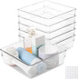 6 Pcs Large Clear Plastic Drawer Organizers Tray 6" x 6" Storage Bins with 25 Pcs Non-Slip Pads for Makeup, Jewelries, Kitchen Utensils, Bathroom and Office