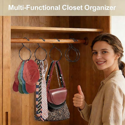 5 Pcs Belt Hanger Hat Organizer - Black Metal Belt Scarf Hat Tie Purse Storage Hangers Organizers Waterproof Non-Slip Easy Access Open Hook Space Saving Multi-Functional Hooks