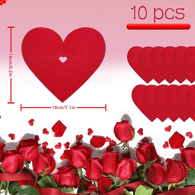 mdgfge 10Pcs Valentine's Day Tableware Utensil Holder Red Heart Shape Silverware Holders Pocket Set, Red Love Theme Felt Flatware Bags Covers for Engagement Xmas Dinner Table Party Decor Supplies