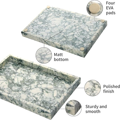 Marble Bathroom Vanity Tray, Natural Luxury Vanity Home Kitchen Bathroom Table Tray, Stone Decorative Countertop Dresser Trays for Key Coffee Perfume Jewelry Makeup (Green Texture, 12"x 8" x1.2")