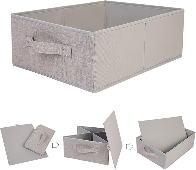 Clothings Collapsible Storage Bins, Foldable Drawer Organizers Closet Storage Baskets Cube Storage Bin for Bedroom Living Room (4 Pack, Grey, 15.4x11.4x5.5inch)
