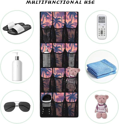 Coconut Tree Over the Door Shoe Organizer 12 Large Pockets Hanging Shoe Rack for Closet Sturdy Oxford Fabric Shoe Storage Organizer
