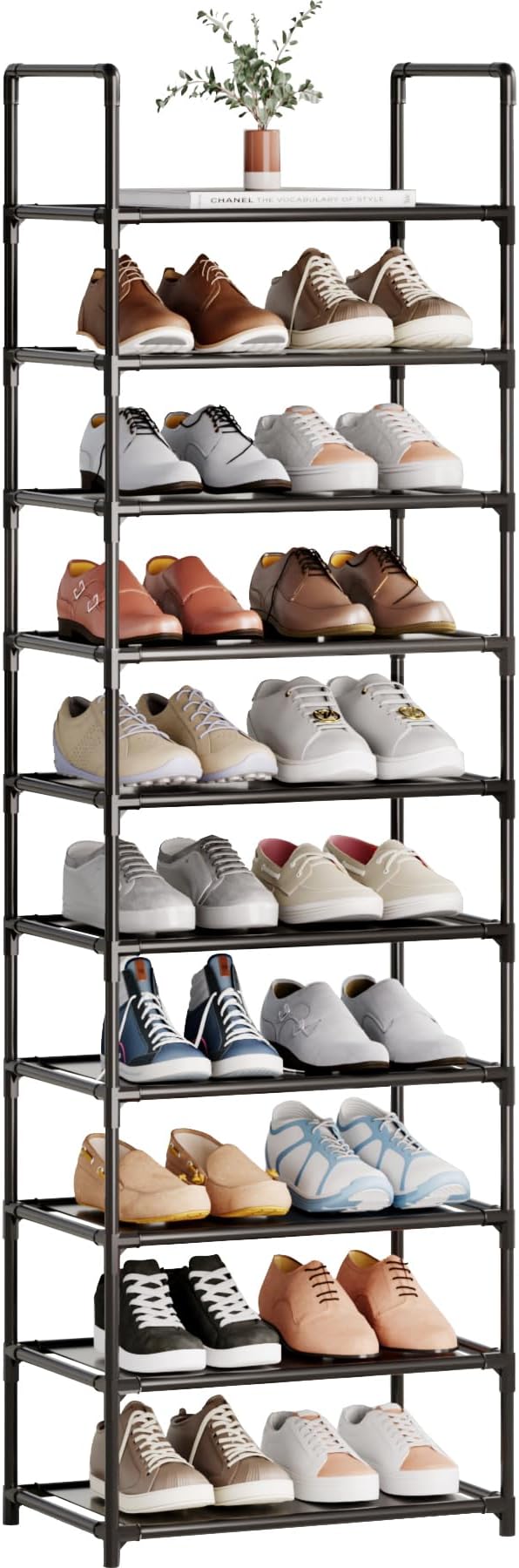 10-Tier Tall Shoe Rack for Closet, Entryway, Adjustable Sturdy Durable Shoe Shelf,Narrow Shoe Stand Organizer (18" W×10" D×72.8" H,Black)